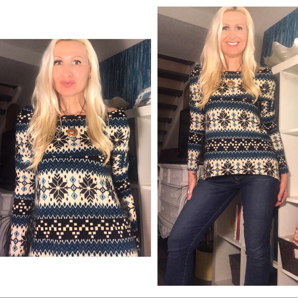 Winter Teal Fair Isle Top